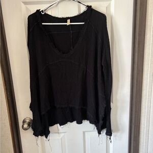 Free People Black Distressed Lightweight Long-Sleeve Top